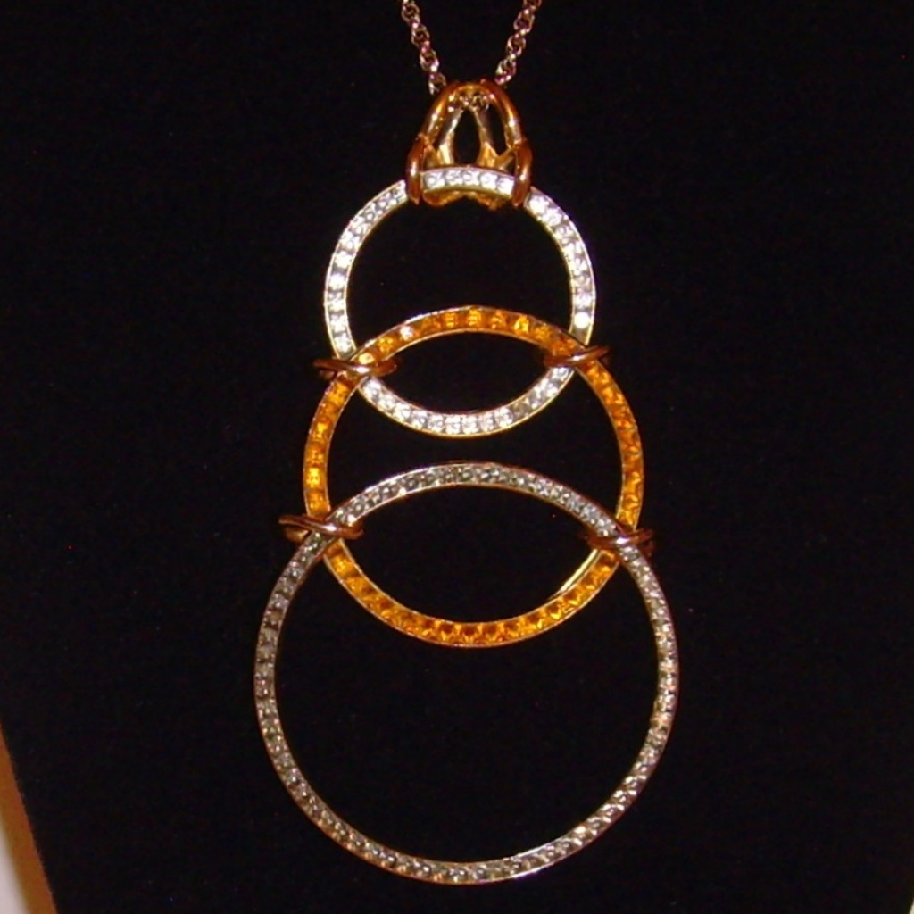 Castlecliff Gt And Rhinestone Triple Ring Necklac